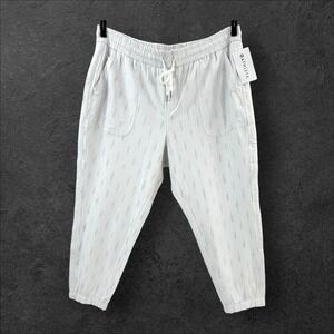 Athleta Farallon Printed Jogger Pants Womens 22 White Drawstring Org Cotton NEW